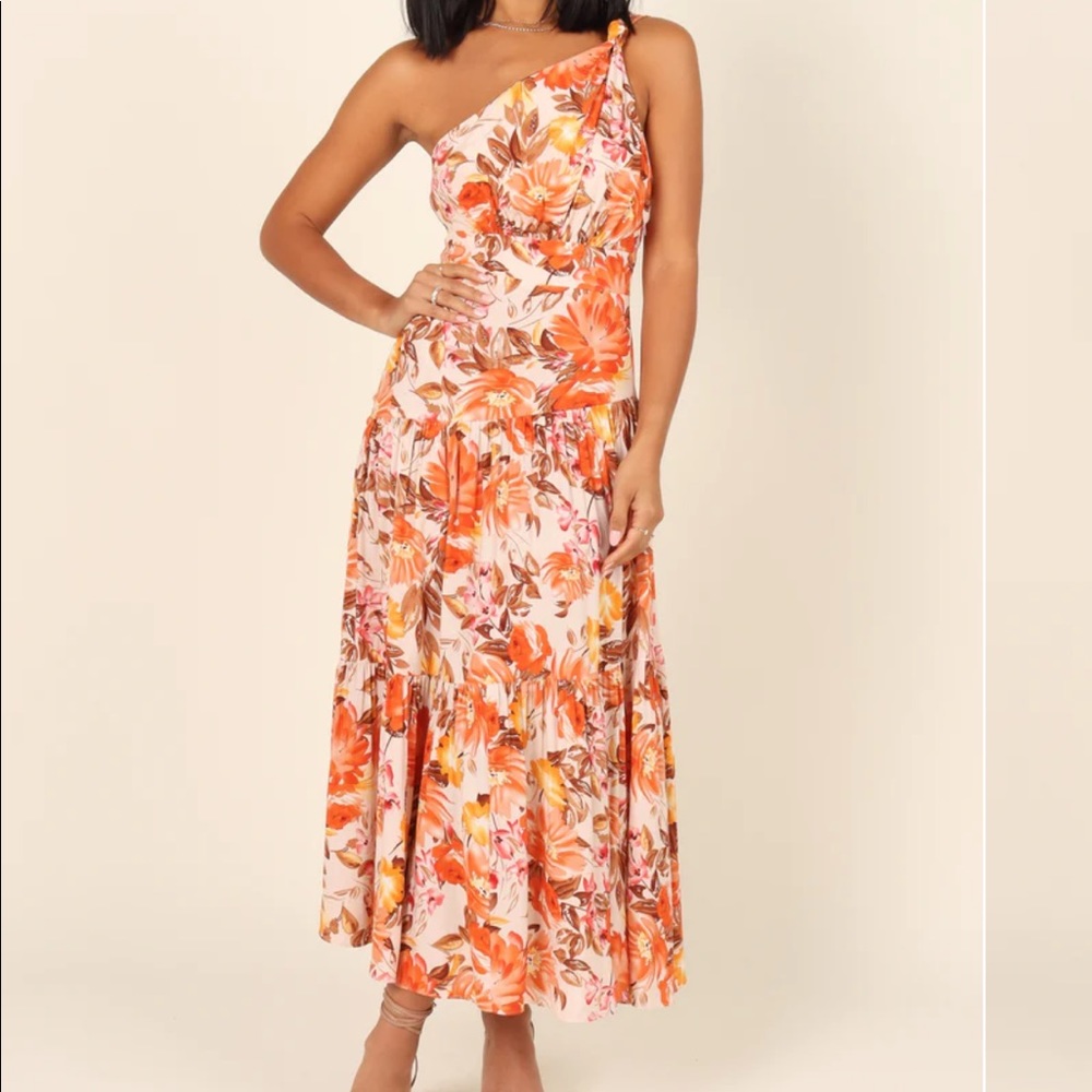 One Shouldered Marietta Dress - Orange floral